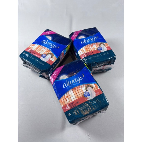 Always Ultra Thin Size 4 Overnight Pads Flexi-Wings 38 Count 3 Pack 114 Total - Picture 2 of 5